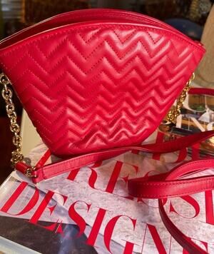 Lorenzi Red Lambskin leather quilted purse-Italy vintage